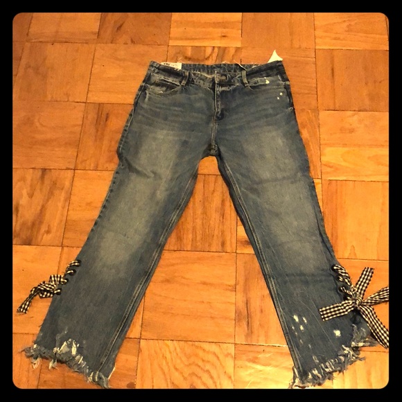 Zara Denim - Zara gingham tie jeans